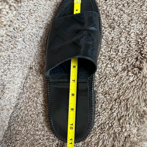 Prada Men's Black/Blue Trim Leather Open Toe Slip On Slides Sandals. - Picture 11 of 16